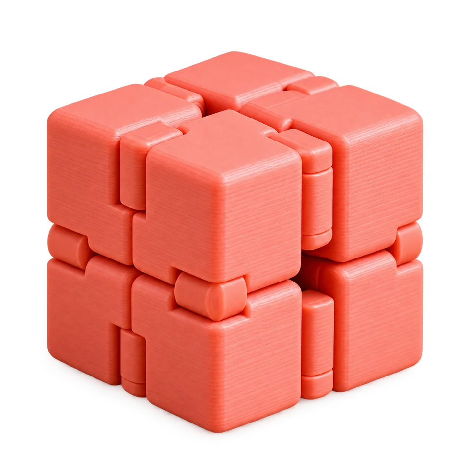 Coral hinged 3D-printed infinity cube