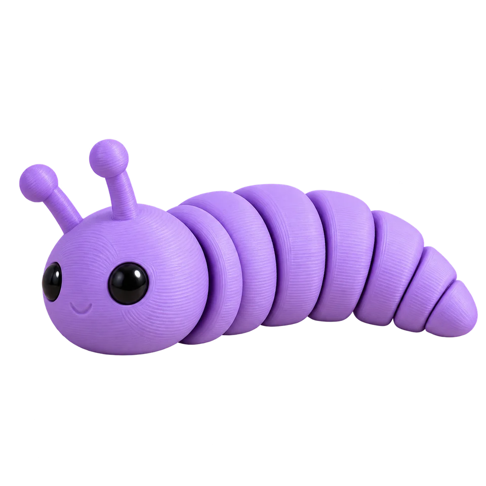 Lavender articulated slug with two antennae and black eyes